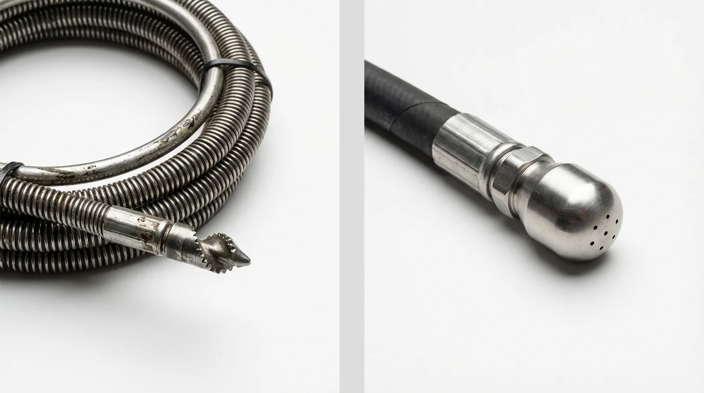 Drain snake cable and hydro jetting nozzle used for drain cleaning in Litchfield, MI
