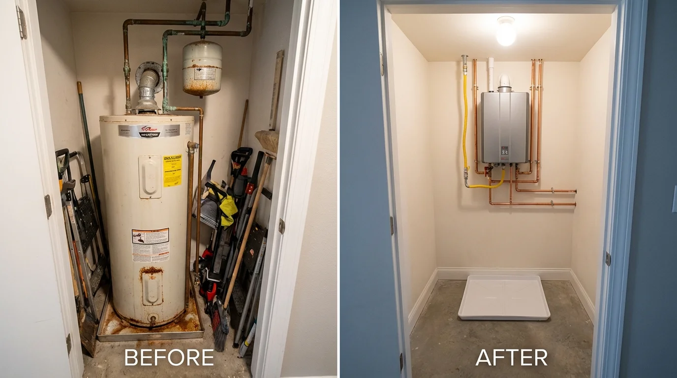 Tank water heater versus wall-mounted tankless unit comparison for Litchfield, MI homeowners